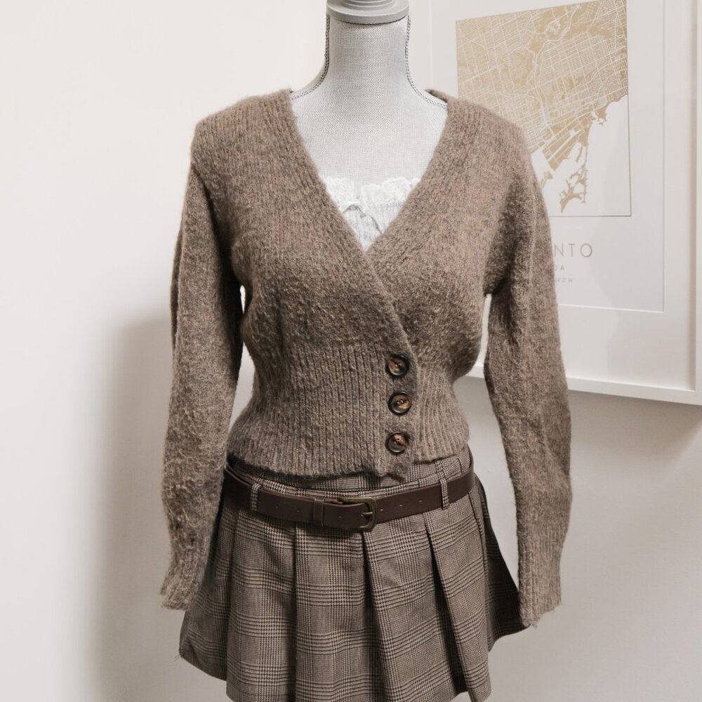 Brown Wrap Asymmetric Cardigan 🧸 COMMENSE